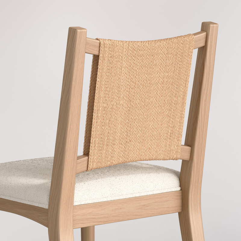 Chaise de salle à manger rembourrée en chêne brut, dossier en jonc de mer et siège en bouclette, ensemble de 6, 6, Chêne brut