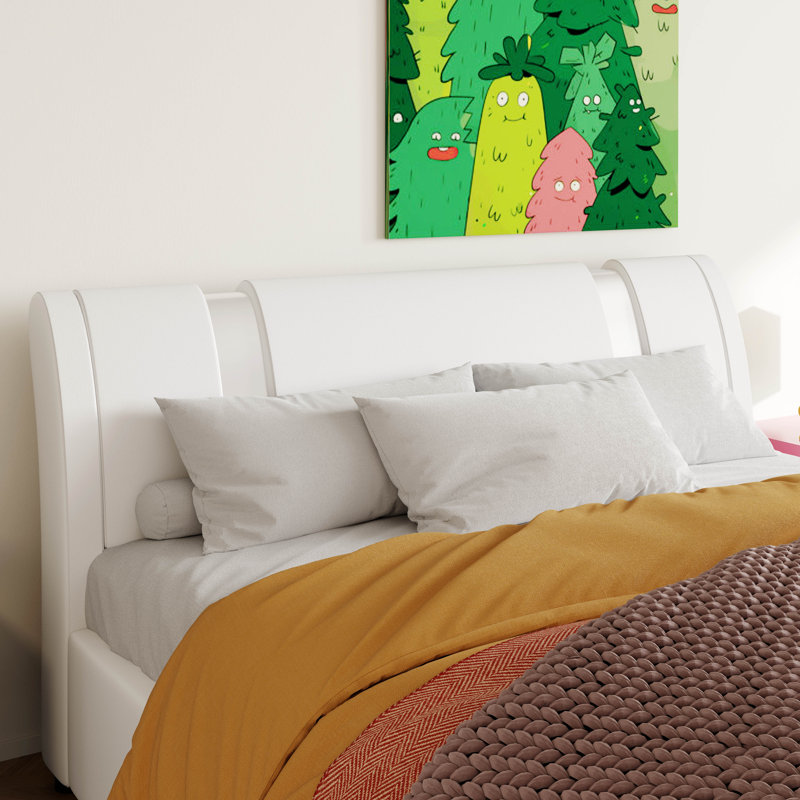 Hejran Artificial Leather Upholstered Platform Bed, No Box Spring Needed, White, King
