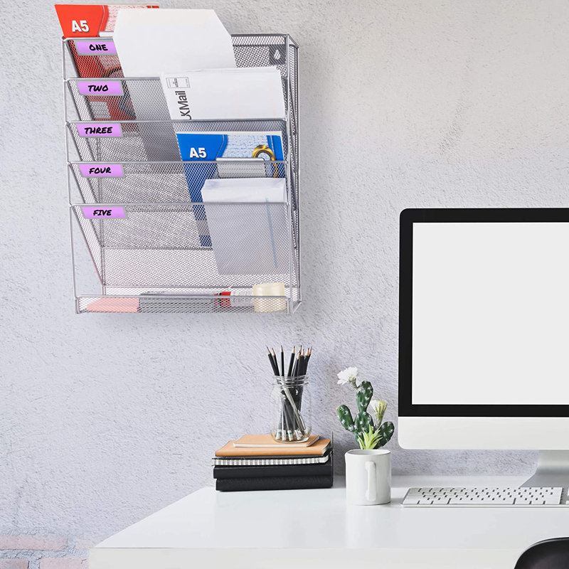 Wall Magazine File Rack Holder Organiser, Grey