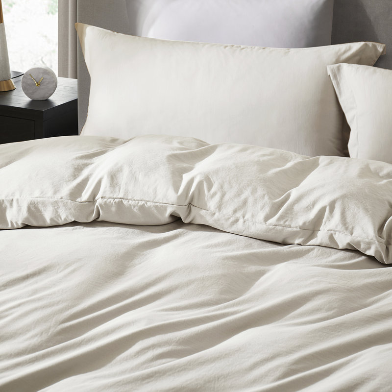 Ensemble de housse de couette prélavé, Blanc cassé, Housse de couette pour grand lit et 2 taies décor