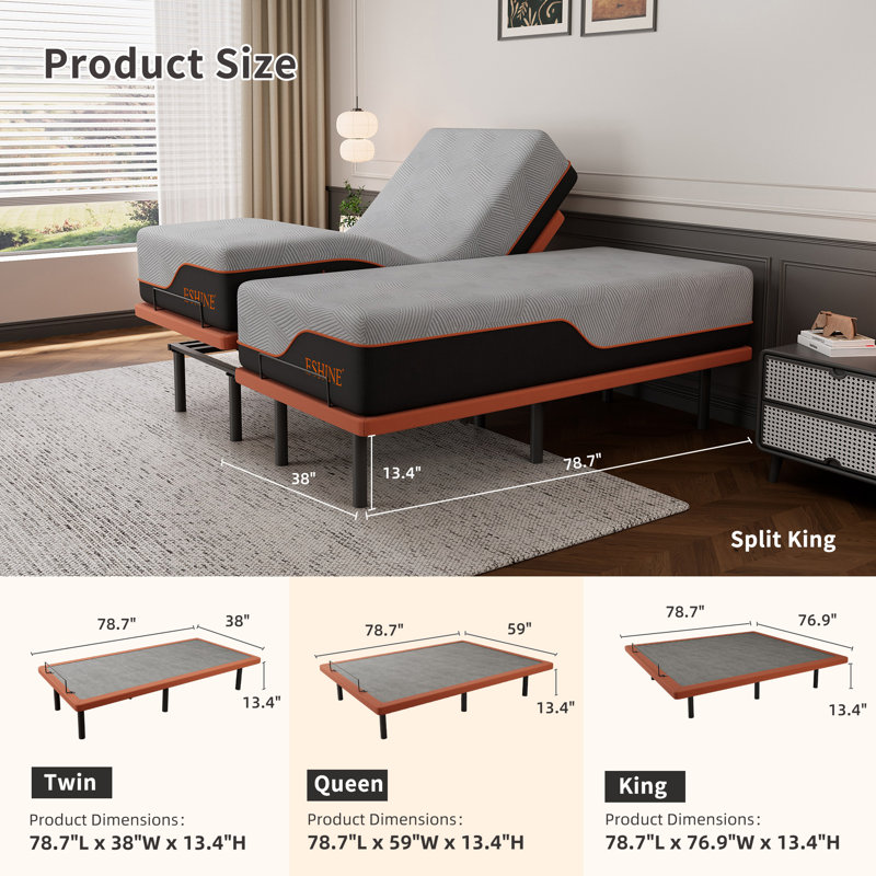 Adjustable Bed with 14" Ultra-Plush Black Mattress, Massage, Wireless Remote, App Control, Zero Gravity, Underbed Light, USB & Type C Ports on both sides