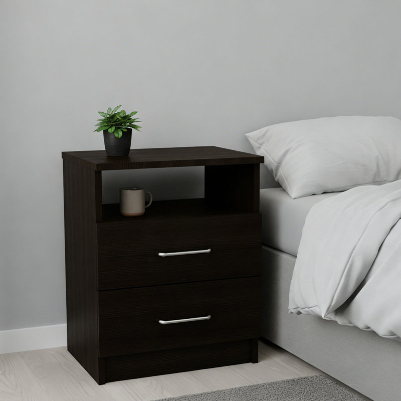 modern style Nightstand 20"H with Two Drawers, One Shelf, Superior Top, Black