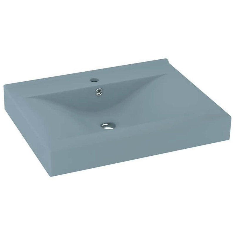 Belfry Bathroom Grenkie 600mm L x 460mm W Ceramic Rectangular Sink with Overflow, Light Blue