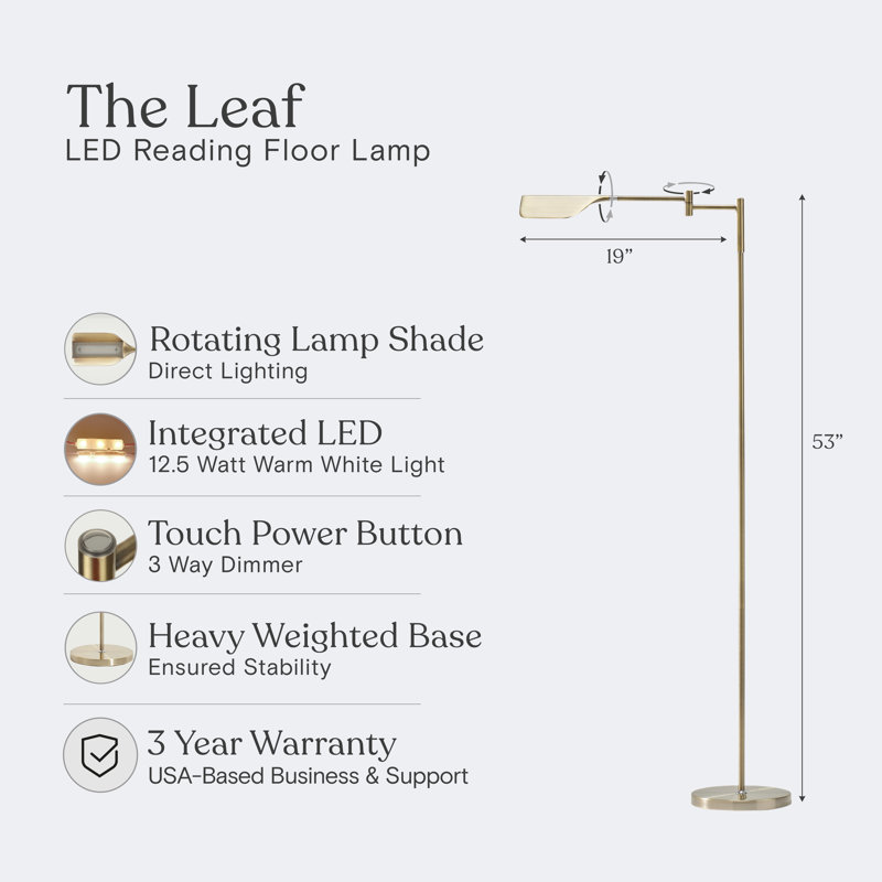 Leaf 53 in. Industrial Vintage Reading Floor Lamp with Metal Shade and 3-Way Dimming Options - Integrated LED Light