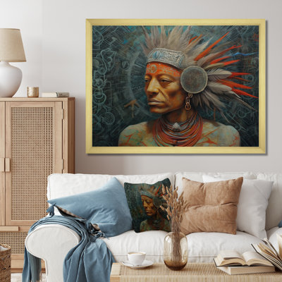 Chaman amérindien avec coiffe de plumes sur toile