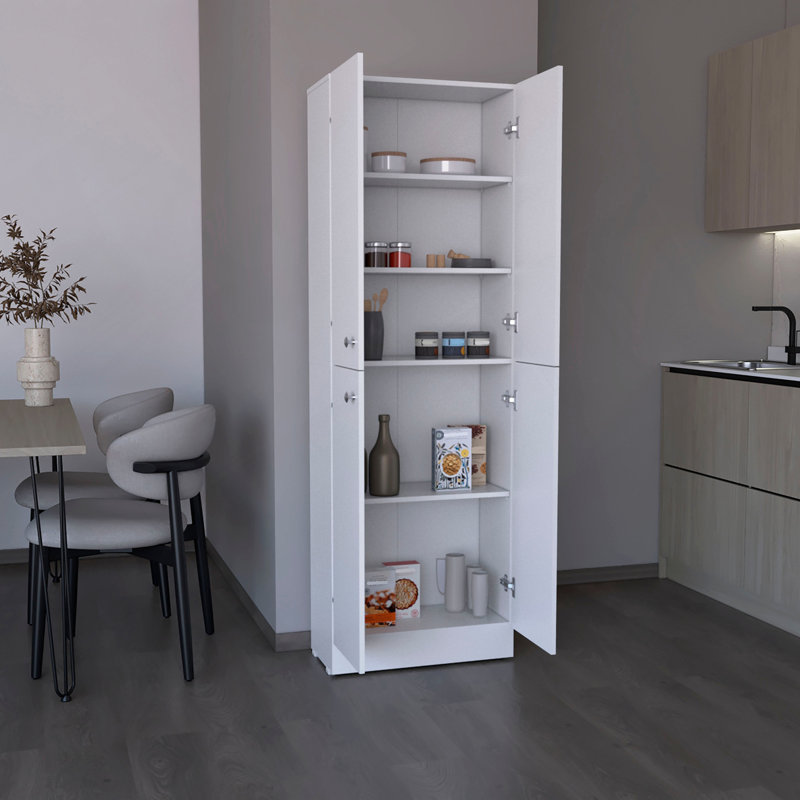 Garde-manger H 71 po, 4 portes, 5 tablettes réglables, blanc, Blanc