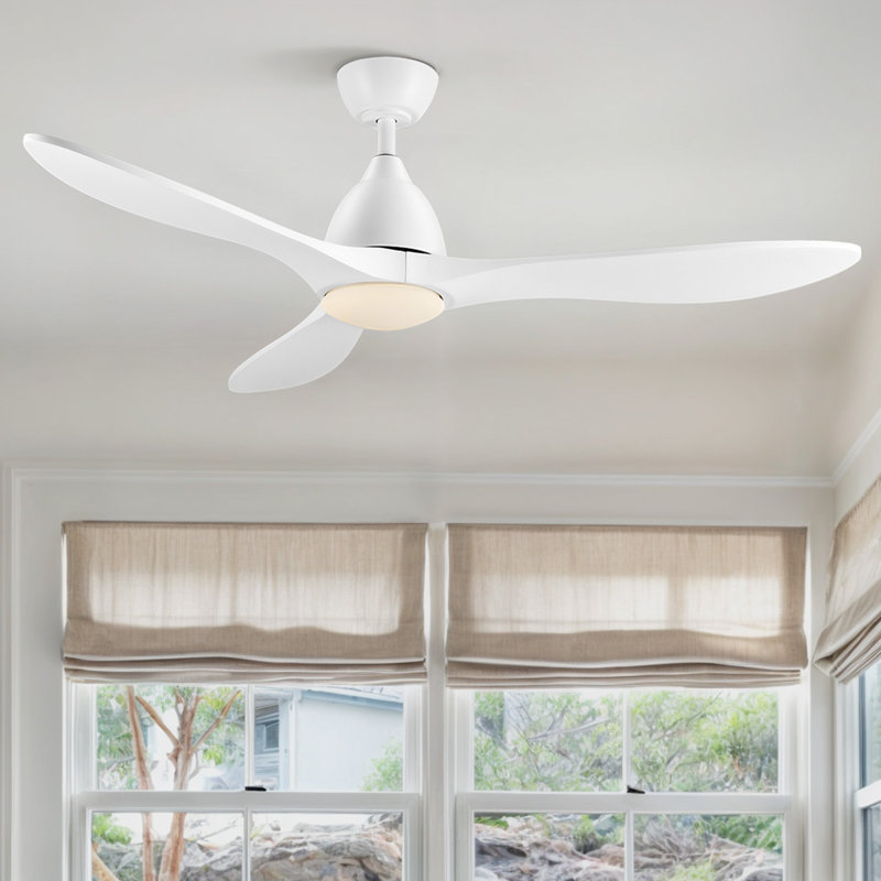 White 52" Modern LED Ceiling Fan with Remote and Wood Blades
