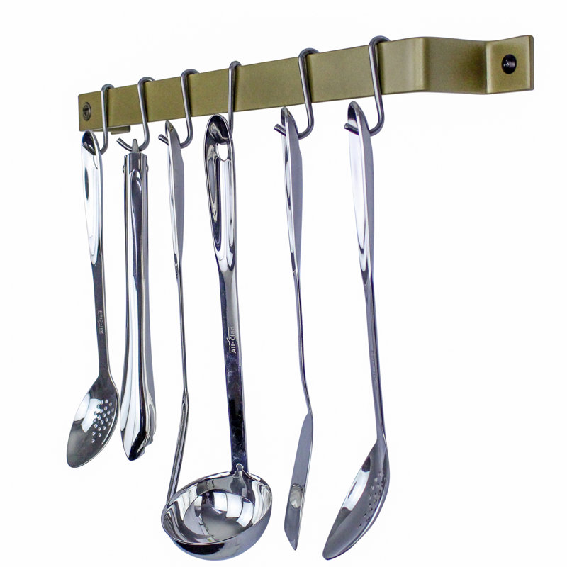 Handcrafted Wall Mounted Pot Rack, Brass, 3" H x 24" W x 3" D