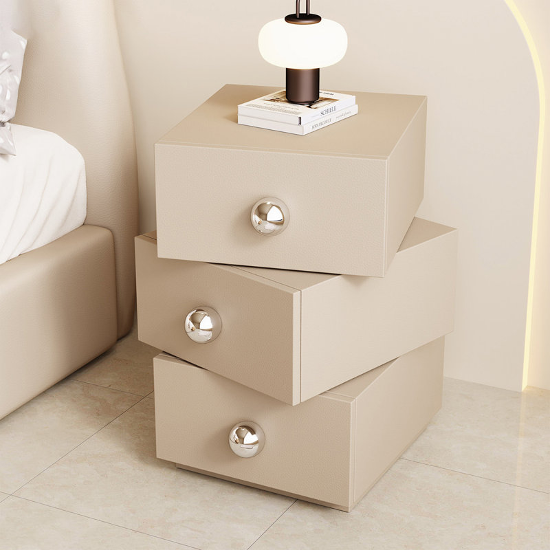 Table de chevet pivotante à trois tiroirs superposés, style crème, avec fonction de rangement rotative (21,65 po H x 9,84 po L).