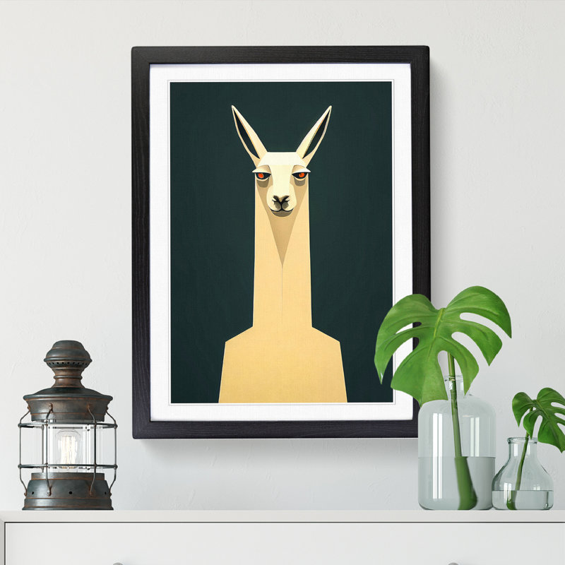Llama Minimalism Vol.3 - Single Picture Frame Print, 64cm H x 46cm W x 2cm D, Black