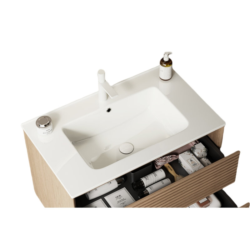 Lavabo de salle de bain en céramique blanche 30 po sans armoire, finition brillante, lavabo lisse, teinté avec coins arrondis pour un lavabo intégré d'apparence élégante et contemporaine, une taille standard pré-percée