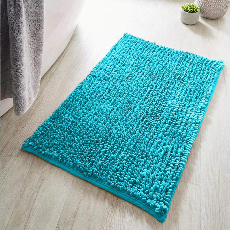 Margot Velvet Chenille Bobble Bath Mat, Turquoise