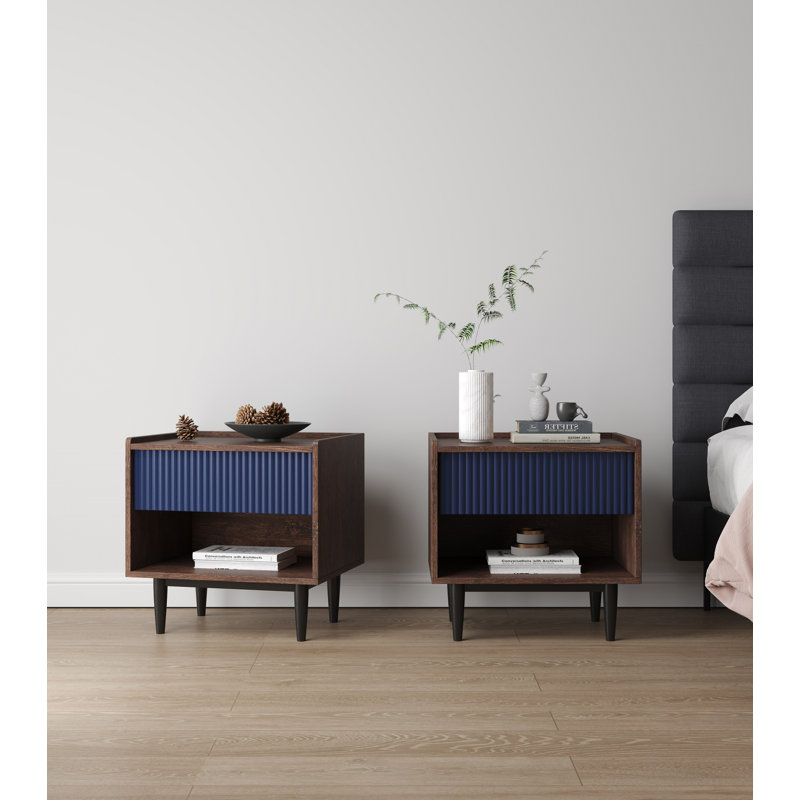 Yonda 20.23'' W Nightstand, Dark Brown/Navy Blue, Set of 2