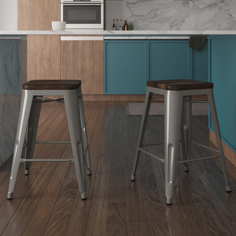 Counter Stool with Metal Frame, Counter Stool (24" Seat Height), Sliver
