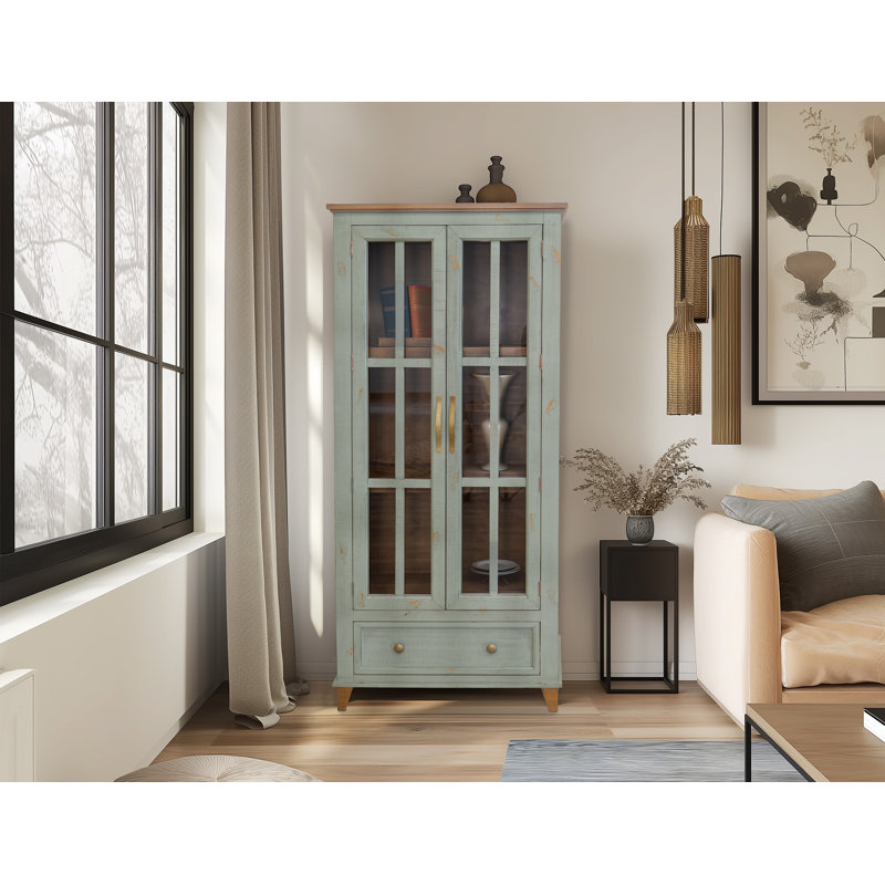 Armoire 1 tiroir, 2 portes en verre, Green