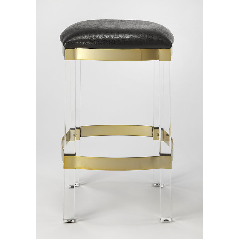 Jordan Acrylic & Leather 24" Counter Stool, Black/Gold