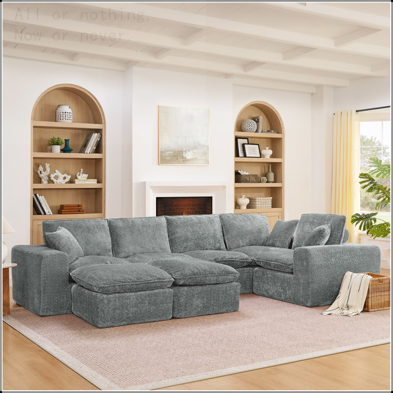 Canapé modulaire en forme de L de 107 po avec deux repose-pieds amovibles en forme de L pour le salon, canapé confortable avec coussins décoratifs et bricolage