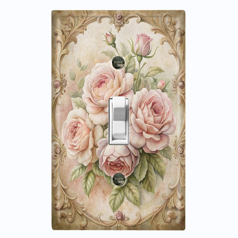 Couvercle de plaque d'interrupteur en métal; Bascule de groupe de taille standard US 1 - bouquet de fleurs rétro