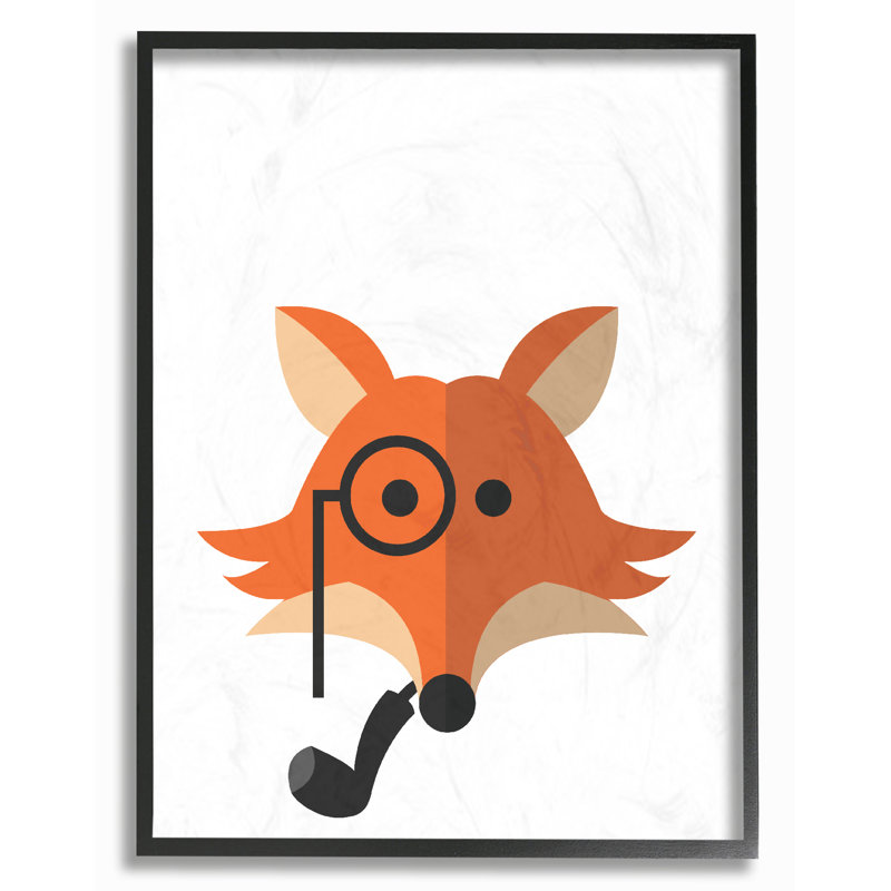 « hipster fox art », impression, H 14 po x l 11 po, Giclée encadrée noir minuit