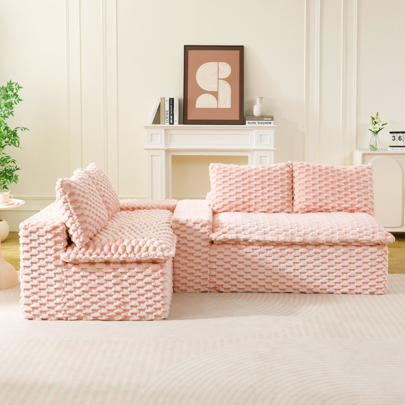 Luxury Pink Turtle Velvet Multifunctional Sofa, Pink Velvet