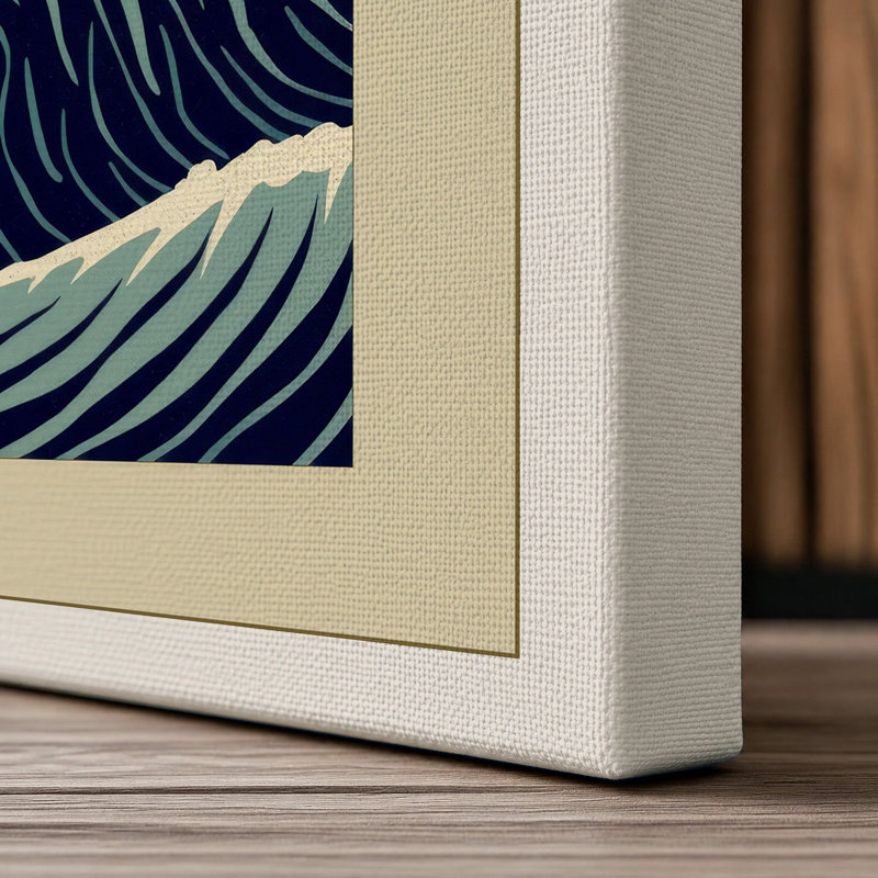 Mountain Meets Sea Japandi - Wrapped Canvas, 36x24 - 91.4 x 61.0 cm, Cream Border