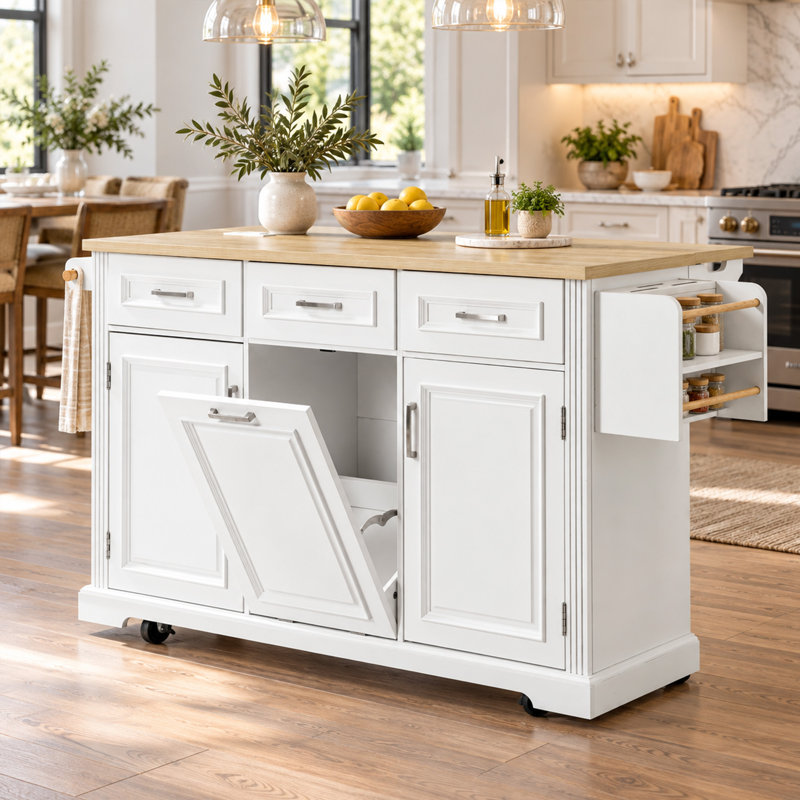 64.57 " W Kitchen Island, White
