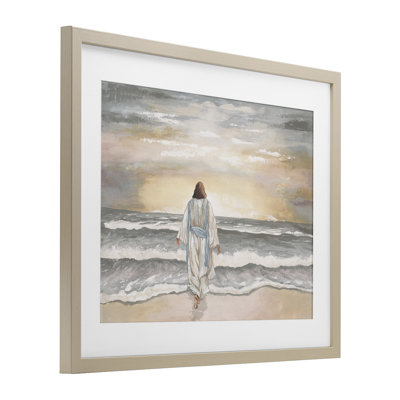 «Jesus Walks The Shore», reproduction sous verre encadrée, conception par Elizabeth Medley