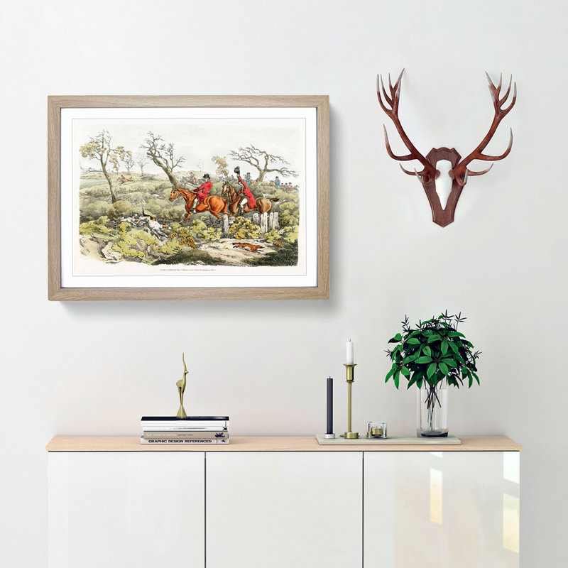 Fox Hunting by Henry Alken - Picture Frame Painting Print, Oak Framed, 36cm H x 48cm W x 2cm D