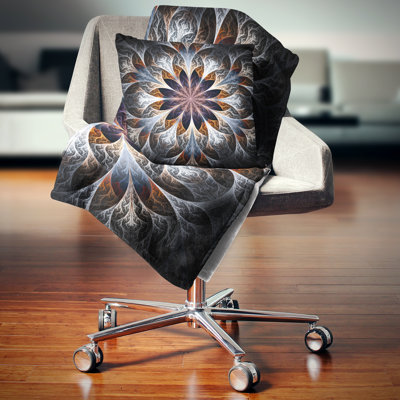 Gray Brown Digital Art Fractal Flower - Floral Printed Pillow