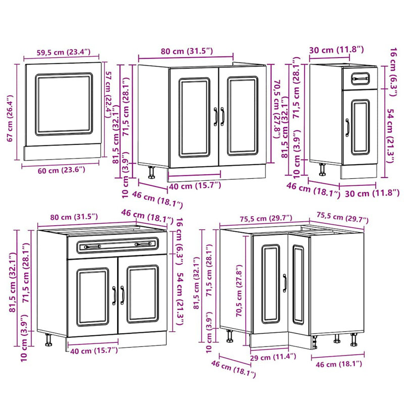 Kalmar Kitchen Cabinet Set, Concrete Grey
