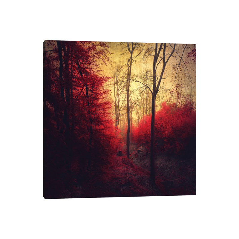 Forêt rouge rubis - reproduction d'art murale - toile encadrée, H 26 po x l 26 po, Toile tendue, Ne s’applique pas
