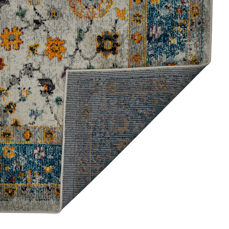 Blue and Orange Rectangular Reversible Synthetic Area Rug