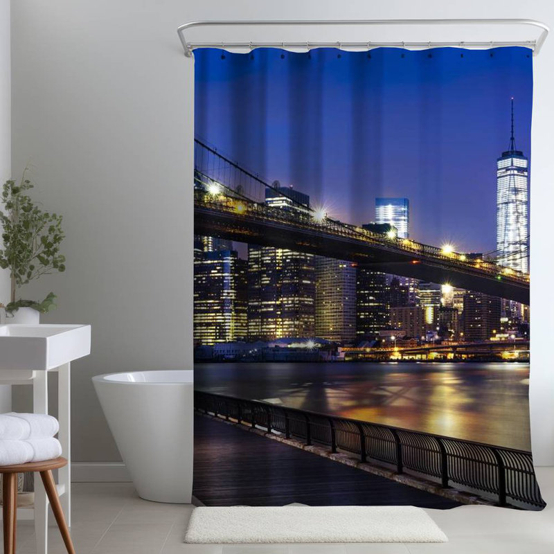 Shower Curtain PH13 – Polyester Shower Curtain, Dye Sublimation Print, 71" W × 74" L, Multicolor Dark Blue