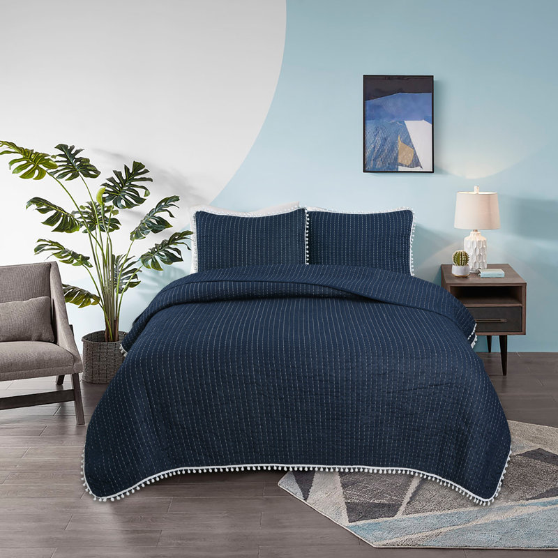 Estate Costa Brava Cotton Quilt, Navy Blue, Twin Quilt + 1 Standard Sham