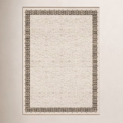 Abena Beige Brown Bordered Oriental Wool Rug