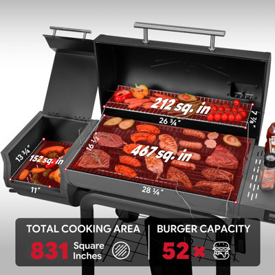 Barbecue au charbon robuste de 30 pouces avec contrôle numérique de la température et 2 capteurs de viande FEASTO, barbecue extérieur avec fumoir décalé