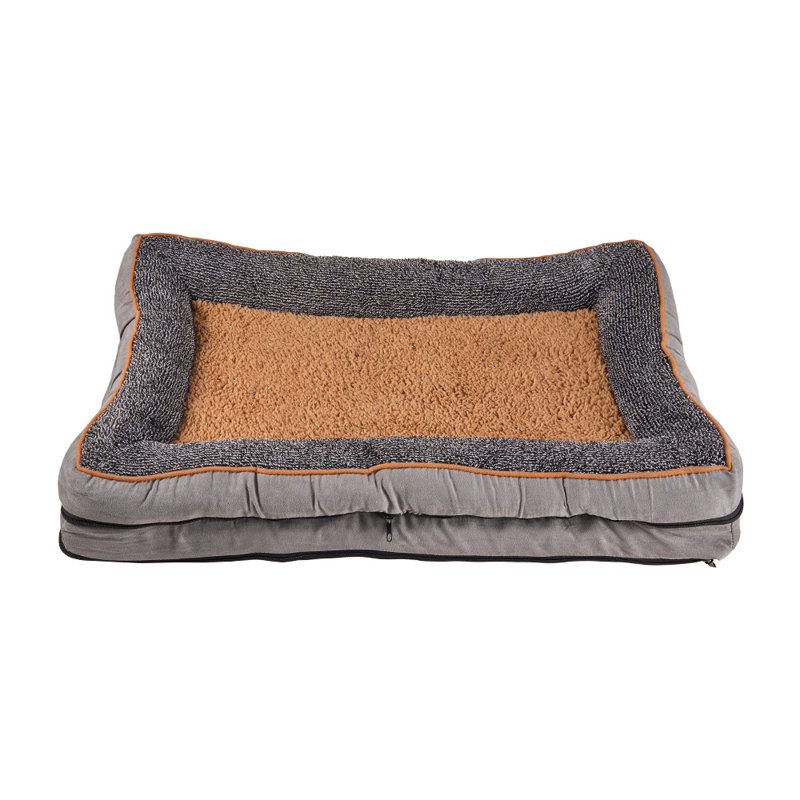 Washable All-Season Dog and Cat Bed, 9 cm H x 50 cm W x 40 cm D, Brown/Grey/Light Grey