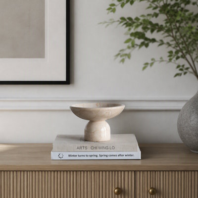 7x7x4 Inch Round Marble Pedestal Fruit Bowl, Cream, Premium Quality for Elegant Display and Versatile Decor