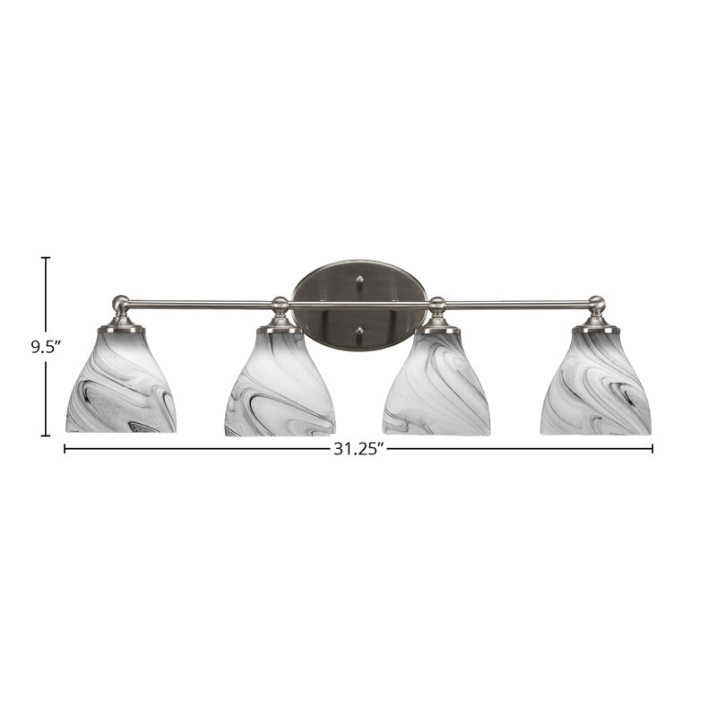 Barre d'éclairage de salle de bain 4 lumières Capri au fini nickel brossé avec verre tourbillon onyx de 6,25 po