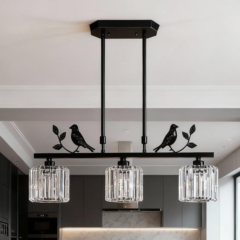 3-Light Dimmable Black Matte Crystal Pendant Light
