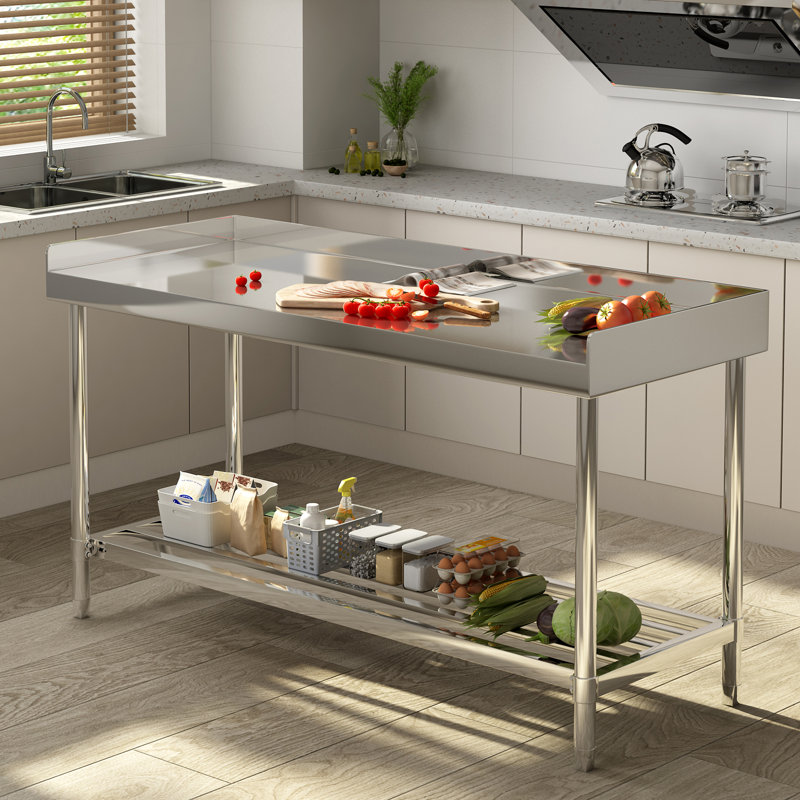 Table de travail en acier inoxydable, table de préparation de cuisine commerciale avec dosseret et tablette réglable