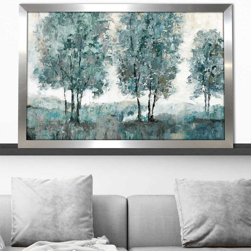 Sentinelle bleu sarcelle par - Peinture, Encadrement argenté, H 27,5 po x l 39,5 po x P 0,75 po