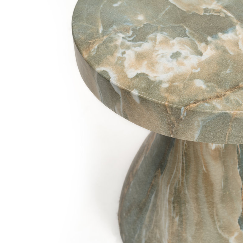 Orren Ellis Monia Marble Effect Stool with Brockway Concrete Industrial End Table for Living Room, Green