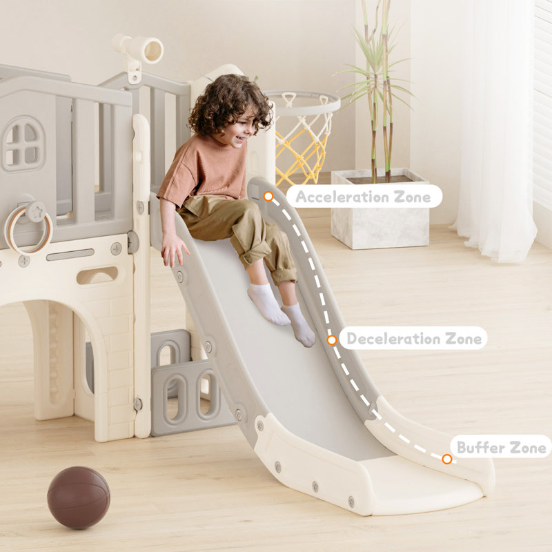 8 In 1 Toddler Slide, Kids Climber Slide Outdoor Indoor Playset, Beige/Gray