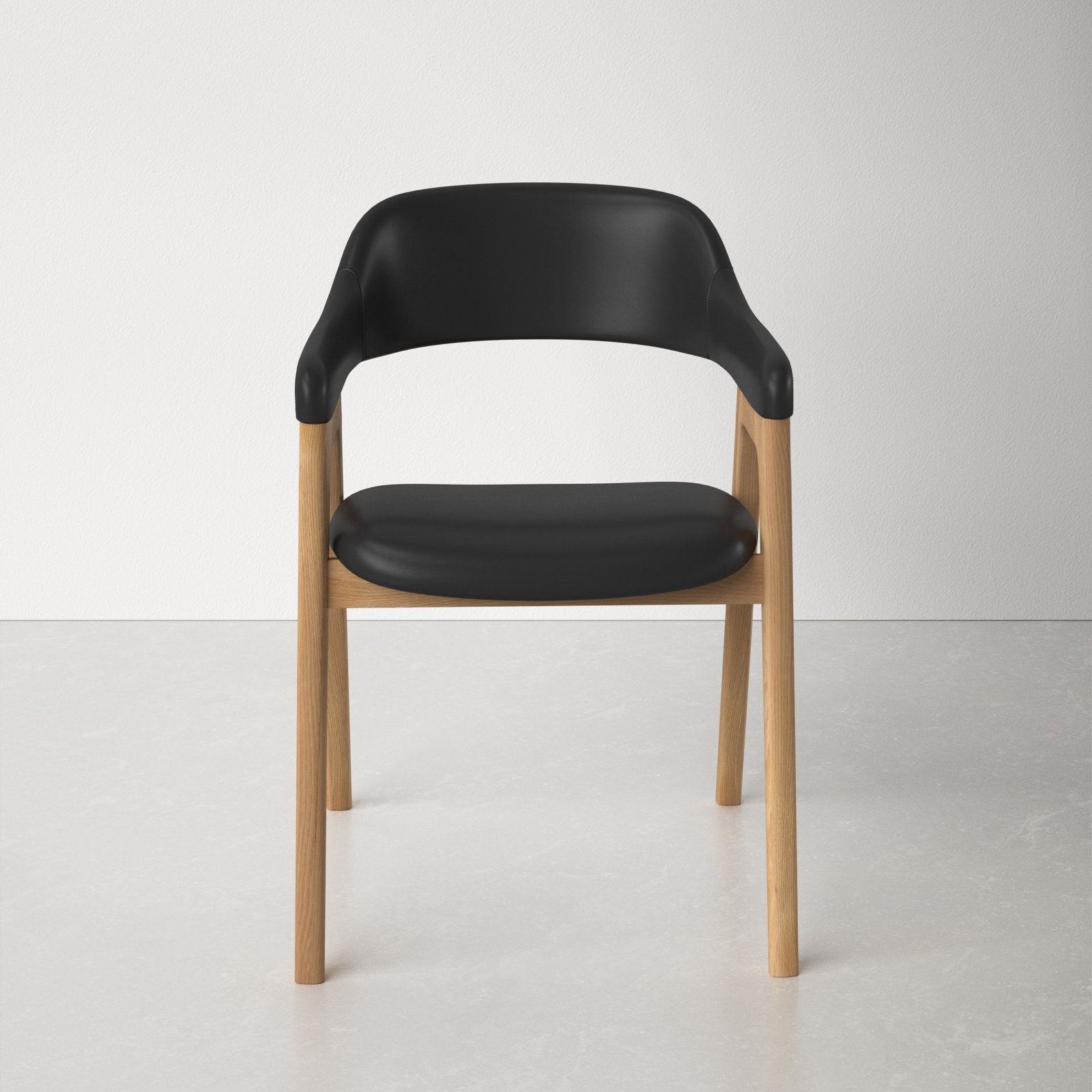 Genuine Leather Dining Armchair, Black / Oak