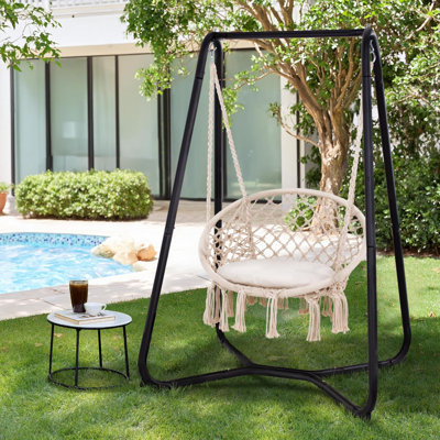 Balancelle de patio avec support et coussin, chaise suspendue robuste avec support pour chambre à coucher, capacité de 330 lb, brevet en instance, beige