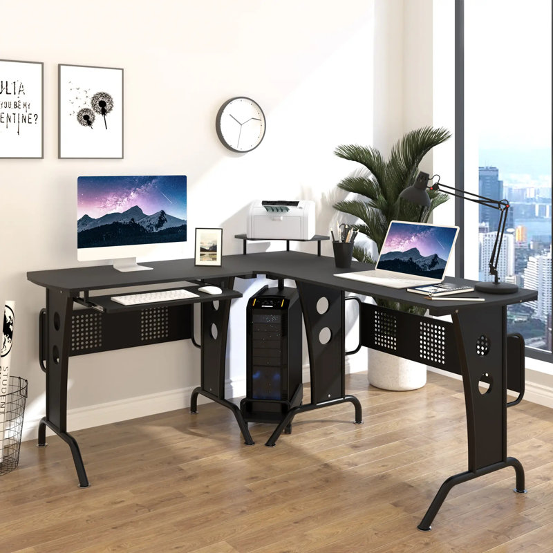 L-Shaped Metal Base Computer Desk