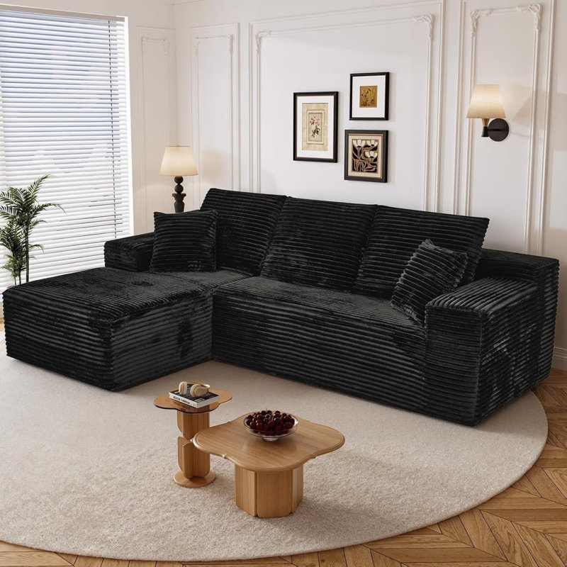 108" Corduroy Sofa, Left-Hand Facing