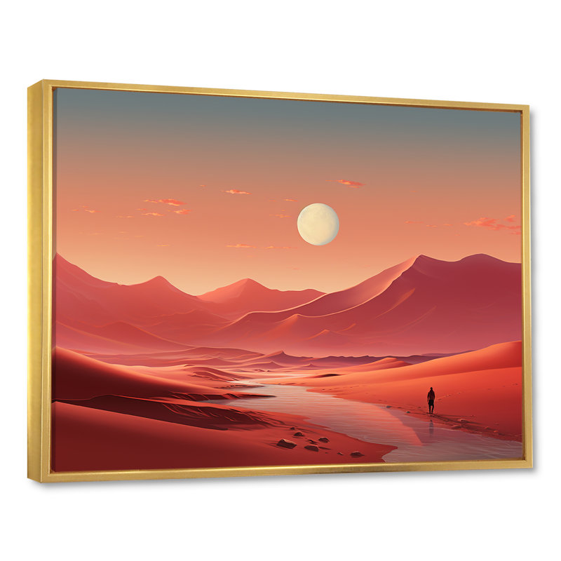 «Crimson Sands Desert Moon Horizon III», art mural désert, Cadre flottant doré, H 30 po x l 40 po x P 1,5 po