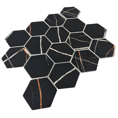 Vida Hex 12" x 11" Glass Mosaic Floor Use Tile